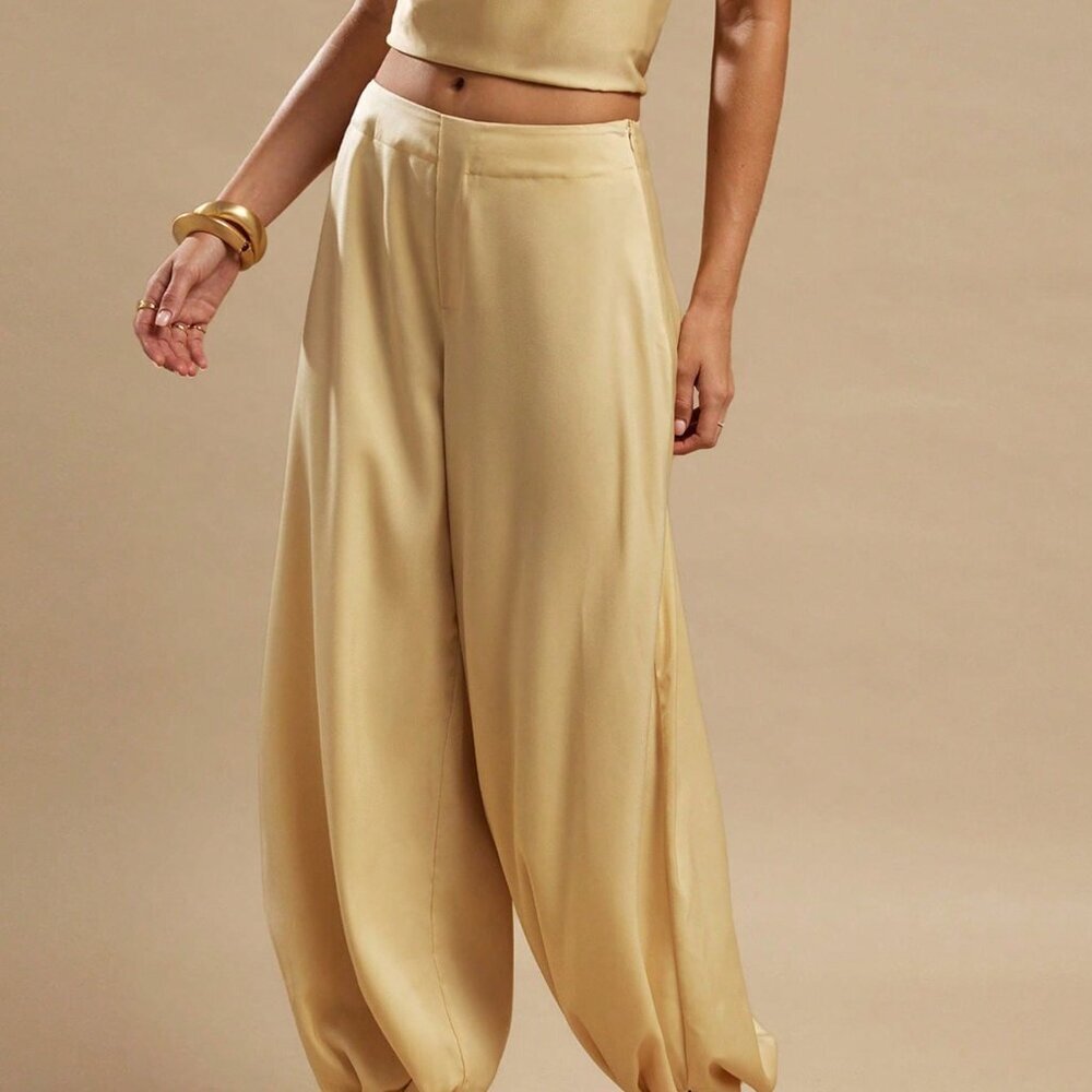 Yellow Casual Women's Satin Pant Set - Picture 5 of 7